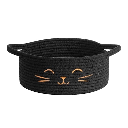 HiChen Small Storage Basket, Black Cute Pet Toy Storage for Cats, Dogs, Decorative Rope Bin for Organizing, Empty Gift Basket for Baby, Black, 9.8 x 4 inches - Image 1