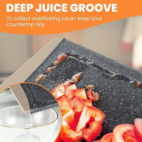 Extra Large Cutting Boards, Plastic Cutting Boards for Kitchen (Set of 3) Cutting Board Set Dishwasher Chopping Board with Juice Grooves Easy-Grip Handles, Almond Gray, Empune thumbnail 6