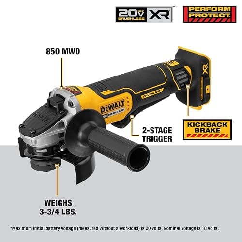 DEWALT 20V MAX* Angle Grinder Tool Cordless Brushless, 4 1/2 Inch, with Paddle Switch and Kickback Brake, Tool Only (DCG413B) thumbnail 4