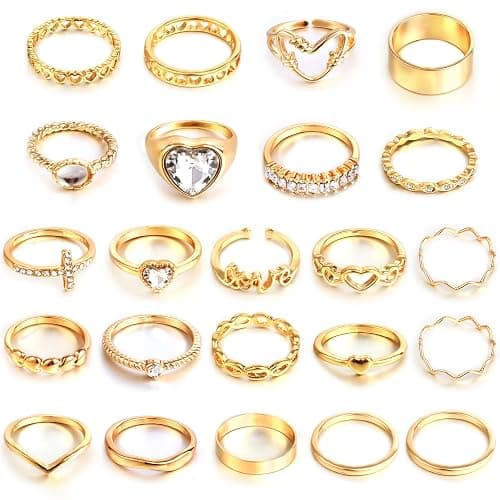 CHICUTIE Gold Knuckle Rings Set For Women Stackable Joint Finger Midi Rings Dainty Cubic Crystal Zirconia Hollow Twist Cute Pack Jewelry Gift - Image 1