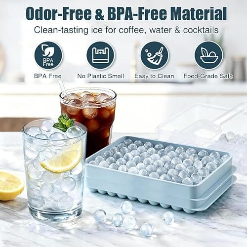 WIBIMEN Mini Ice Cube Trays for Freezer with Lid, 0.55" Pebble Ice | 2 Trays-Blue, with Ice Box & Scoop. for Iced Coffee, Bottles, Juice & Everyday Drinks, Easy Twist Release, Stackable thumbnail 6