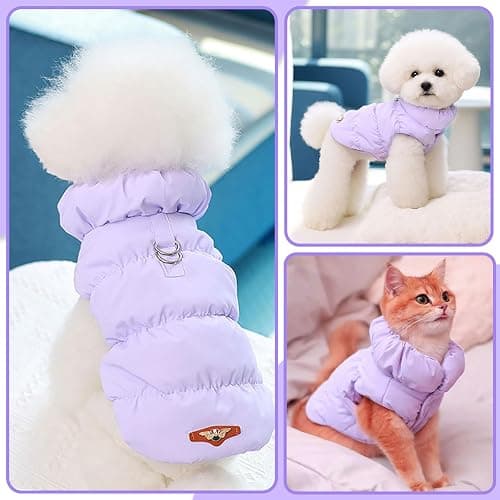 ABRRLO Winter Warm Dog Jacket for Small Medium Dogs Cat Cold Weather Coats with Harness Paded Dogs Fleece Vest Waterproof Windproof Dog Snow Jacket Pet Puppy Clothes (Purple,M) thumbnail 6