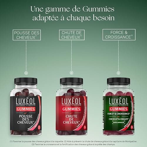 Luxéol - Gummies Pousse Cheveux - Complément Alimentaire - Stimule Le Bulbe Capillaire - Plante, Minéraux, Vitamines - Arôme Fraise, Sans Sucres - Fabriqué En France - Programme 1 mois - 60 Gummies thumbnail 6