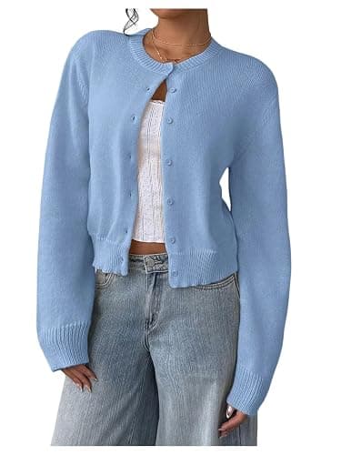 SOLY HUX Women's Button Down Cropped Lightweight Cardigan Sweater Cute Fall Fashion 2025 - Image 1