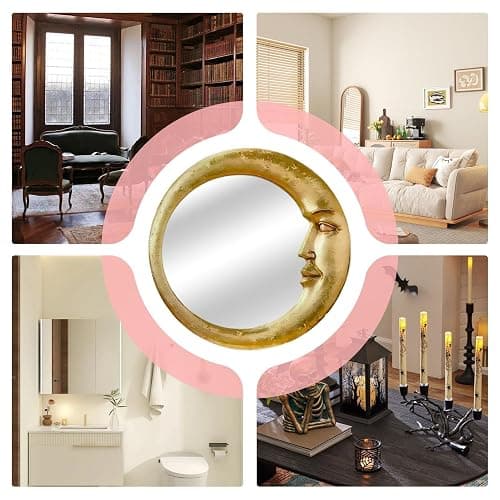 Vintage 90s Witch Moonseer Mirror, Gold Moon Mirror Scrying Wall Decor Lightweight Home Accessory for Dormitory Apartment Rental Den Kitchen Living Room thumbnail 4