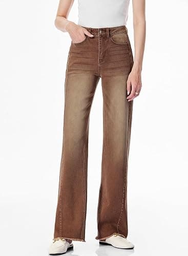 Sidefeel Women's Wide Leg Jeans High Waisted Strechy Raw Hem Zimbaplatinum Denim Pants thumbnail 6