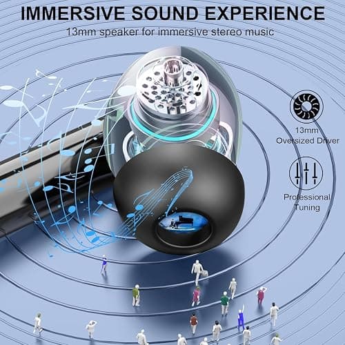 Wireless Earbuds, 2025 Bluetooth 5.4 Headphones Bass Stereo, Ear Buds with 4 Mics ENC Noise Cancelling, Bluetooth Earbuds 48H Playtime LED Display Charging Case, IP7 Waterproof in Ear Earphones Black thumbnail 4