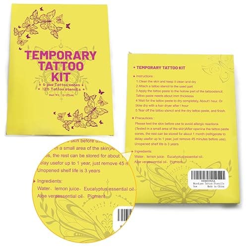MuseLuxe 126 PCS Temporary Tattoos Stencils Kit,Temporary Tattoos Kit - 6 Pcs 2 Color(Brown Black) Ink with Gloves,DIY Body Art Painting for Women Men Adults Kids thumbnail 8