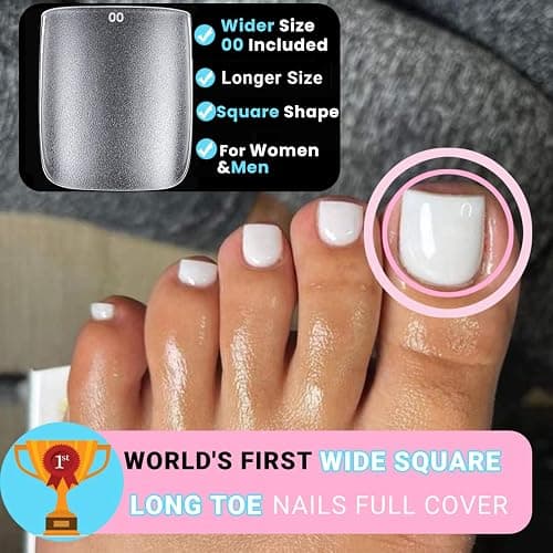 300Pcs Square Toe Nail Tips with Glue,SINOKAME 15 Sizes Wider Long Fake Toenails Matte No File Needed,Clear Press on Toenails Full Cover,Paintable Toe Extension Tips Soak off Home DIY thumbnail 2