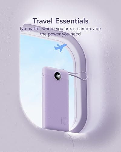 VRURC Portable Charger Power Bank, 10000mAh Travel Essentials Battery Pack, 5 Outputs 2 Inputs Slim Charging Bank Built-in Cables Cords for iPhone 17 16 15 14 13,Samsung,Android-Lavender(1 Pack) thumbnail 6