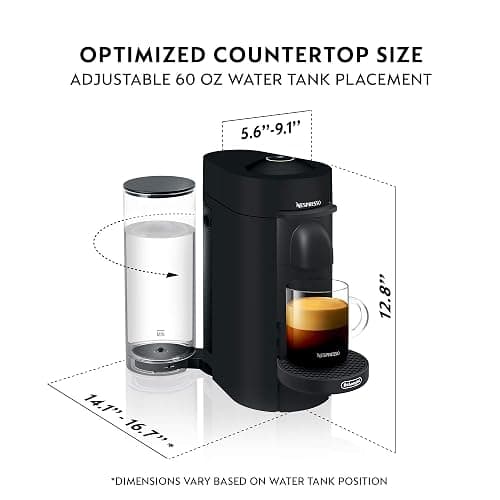 Nespresso Vertuo Plus Deluxe Coffee and Espresso Maker by De'Longhi, Matte Black with Aeroccino Milk Frother - Machine + Frother - Matte Black thumbnail 3