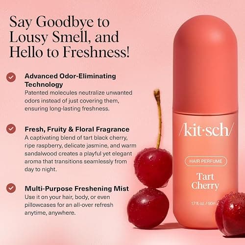 Kitsch Hair Perfume for Women - Tart Cherry | Clean, Deodorizing & Patented Odor-Eliminating Technology Hair Spray & Body Mist - Freshen Hair, Body & Pillows - Fruity Gourmand Scent & Vanilla - 50mL thumbnail 2