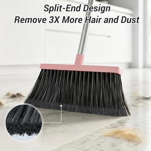 Zeawec Broom with Dustpan Combo Set, Long Handle Upright Standing Self-Cleaning Broom and Dustpan Set for Pet Hair & Dust Cleanup, Indoor Outdoor Use for Home, Kitchen, Office, Pink thumbnail 3
