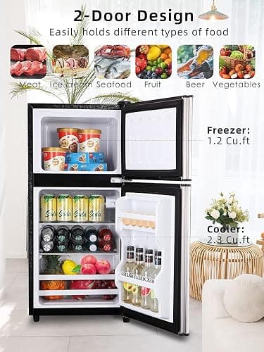KRIB BLING Refrigerator with Freezer 3.5 Cu.Ft with 7 Level Adjustable Thermostat Control 2 Door Energy Saving Top-Freezer Compact Refrigerator Silver (KB03 FLS-80-Silver-2) thumbnail 4