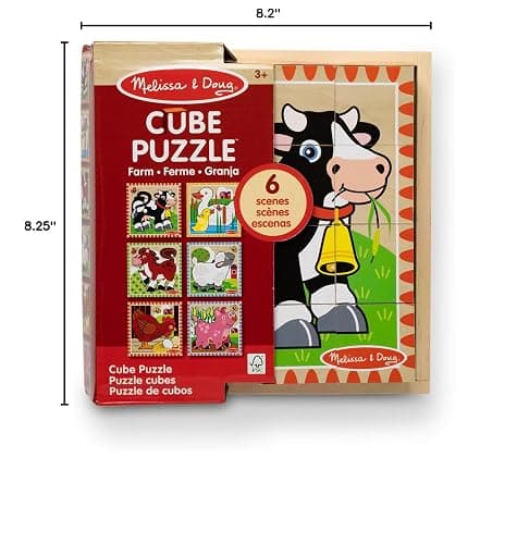 Melissa & Doug Farm Wooden Cube Puzzle with Storage Tray – 6-in-1 Animal Puzzle for Toddlers and Preschoolers – 16 Wooden Cubes – Farm Toy for Kids Ages 3+ - FSC Certified thumbnail 3
