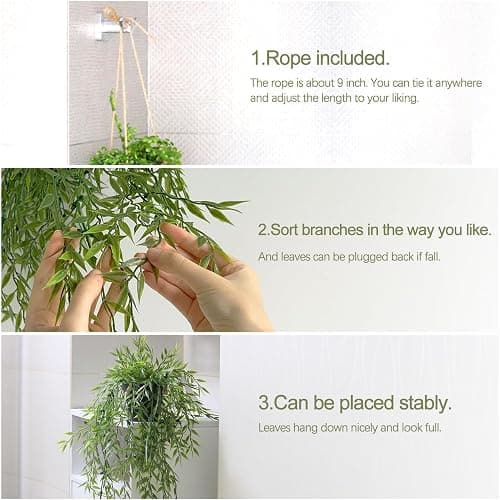 PENGYEE 3 Packs Fake Hanging Plants with Black Pots, 20" Artificial Hanging Plants for Wall Decor, Fake Fern Plants Mandala Vine for Home Bathroom Bedroom Kitchen Office Room Decor thumbnail 7