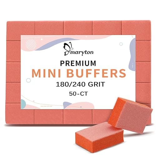 Maryton Mini Nail Buffer Blocks - 180/240 Grit Professional Salon Orange Buffers - Buff Nails Prior to Application of Gel Polish, Acrylic, 50 Count - Image 1