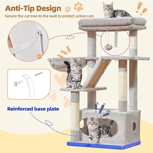 Taoqimiao Cat Tree,38.2-Inch Cat Tower for Indoor Cats,Suitable for Kittens with Luxurious cat condo with Adjustable Baskets and Luxurious Perch Light Gray MS029SW thumbnail 7