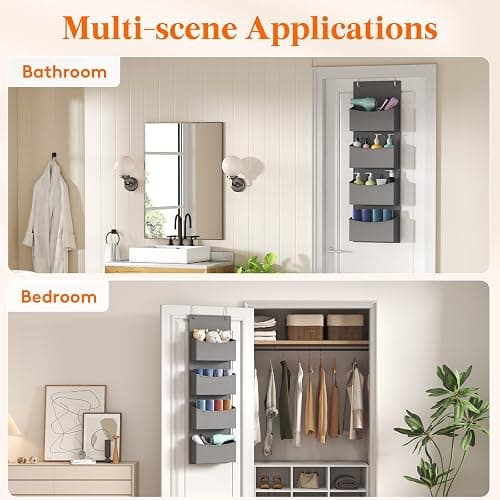 Lifewit Over the Door Organizer, Wardrobe Storage Organiser with Adjustable Metal Hangers, hanging shelves Behind Door for Bedroom, Bathroom, Pantry, Nursery, Kitchen, Dorm, 4 Shelf,Grey thumbnail 6