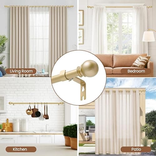 Gold Curtain Rod for Windows 28 to 48 Inch, 5/8 Inch Diameter Heavy Duty Splicing Adjustable Curtain Rods With Brackets, Easy to Install, Suitable for Bedroom, Patio and Outdoor thumbnail 7