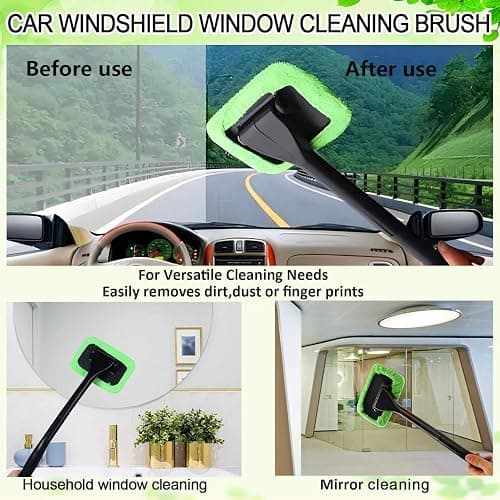 desin Car Windshield Cleaning Tool, Windshield Cleaner with 5 Washable and Reusable Microfiber Pads and Extendable Handle, for Auto Glass Wiper (Green) thumbnail 4