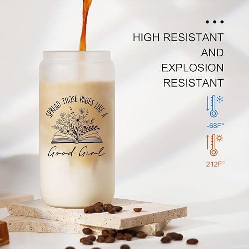 SteadStyle Book Lovers Gifts for Girl -16oz Glass Cups with Lid & Straw, Birthday Presents for Bookish, Funny Gift Readers Librarian Bookworm Reading Accessories & Book Club Gifts thumbnail 6