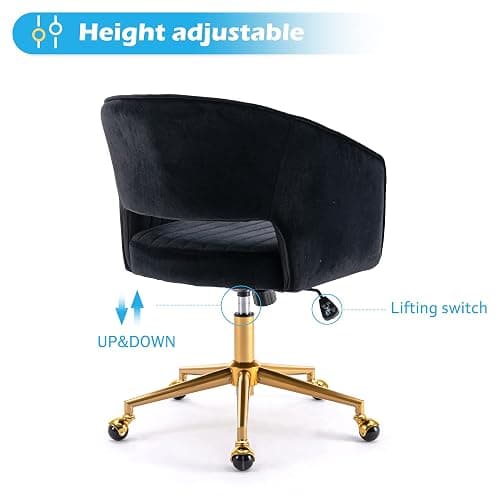 KCC Vanity Chair Velvet Desk Chair with Gold Base for Living Room,Black | Accent Armchair Upholstered Modern Tufted Chairs for Girls Women Ergonomic Study Seat Computer Task Stools for Bedroom thumbnail 4