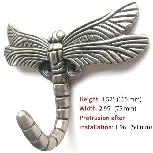 Lcyolada Dragonfly Hooks Wall Mounted Cloak Rack, Animal Heavy Duty Vintage Decorative Hooks, Indoor Outdoor Universal Cloak Rack Hooks for Coat Towel Robe Clothes Hats Bags Keys, Pack of 4 thumbnail 5
