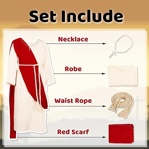 Yickoon Kids Jesus Saint Biblical Robe Costume Necklace Scarf Shawl Waist Rope Cosplay for Kids Halloween Christmas thumbnail 3