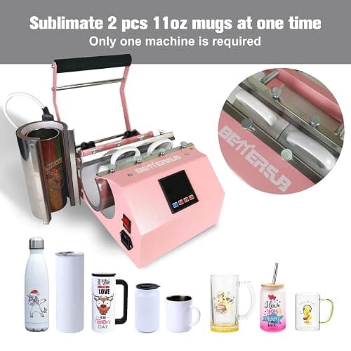 BetterSub 3in1 40 OZ Tumbler Mug Heat Press Machine 30 OZ 20 OZ 16 OZ Sublimation Straight Skinny Tumbler Mug,11 OZ 15 OZ 16 OZ Sublimation Mug Heat Transfer Pink thumbnail 6