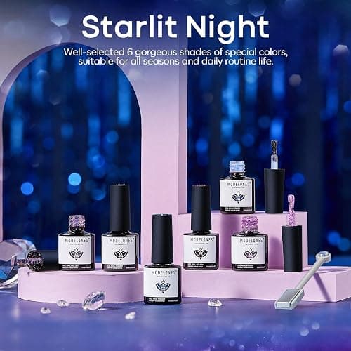 modelones Color Changing Cat Eye Gel Nail Polish Set, 6 Colors Glitter | Magnetic Chameleon Nail Art, UV LED Soak Off, Reflective Temperature Polish, Blue Red Black Pink Shimmer, DIY Home Salon thumbnail 6