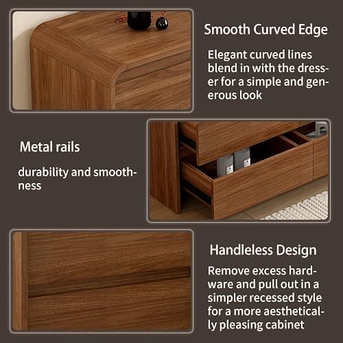 9 Drawer Dresser For Bedroom 63 Inch Wood Chest of Drawers - Curved Anti Collision, Mid Century Dresser For Closet with Natural Texture & Pre-Embedded Slots for TV Stand, Living Room, Nursery thumbnail 6