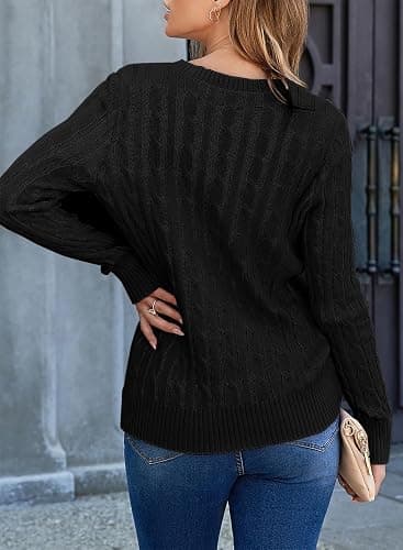 EVALESS Womens Cable Knitted Old Money Pullover Sweater Crewneck Business Casual Long Sleeve Tops thumbnail 3