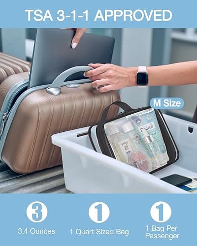 BAGSMART Clear Toiletry Bag, TSA Approved Travel Toiletry Bag Carry On Travel Accessories Bag Airport Airline Quart Size Bags water-resistant Makeup Bag for Women thumbnail 6