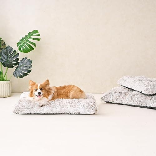 EHEYCIGA Fluffy Dog Crate Bed for Large Dogs, Plush Faux Fur Crate Pad, Calming Anti Anxiety Large Dog Bed, Washable Soft Warm Mat with Non-Slip Bottom, Brown thumbnail 9