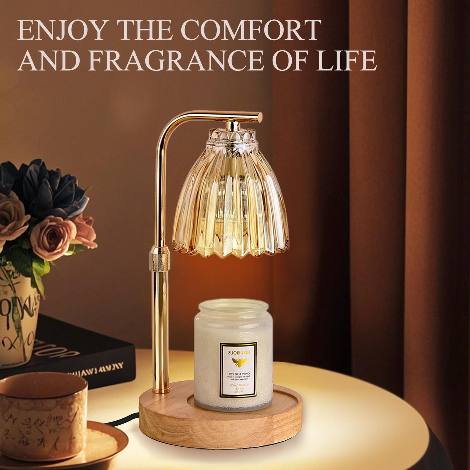 WNTOZ Lampara para Velas aromaticas con 2 Bombillas,Lampara Calentadora de Velas con Temporizador y regulador,Calentador de Altura Ajustable para Mujeres, Hombres y Maestros - Rayado thumbnail 6
