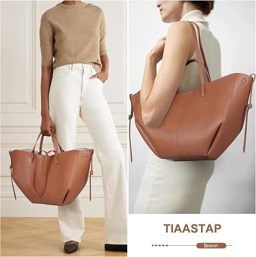TIAASTAP Tote Bag Kunstleder Handtasche Damen Groß Shopper Tasche Elegante Schultertasche Gross Umhängetasche Henkeltaschen Shopper Bag Handbags Tragetasche Beuteltasche für Einkaufen Reisen - Braun Groß thumbnail 3