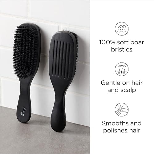 Diane Boar Bristle Brush for Men and Women - Fine to Medium Hair Styling, Wave Styles, Smoothing, Soft Scalp, Club Handle thumbnail 2