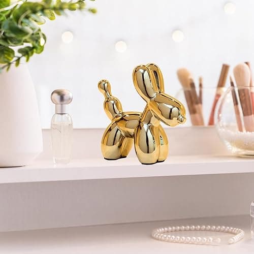 Steviieden Gold Balloon Dog Statue, Modern Ceramic Animal Sculpture, Cute Little Handmade Crafts Puppy Ornaments for Home Decor Table Decor Living Room Bedroom Office Desktop (Medium) thumbnail 5