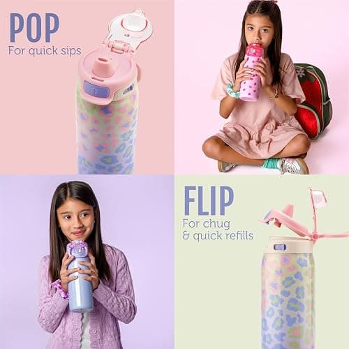 Ello Pop & Fill 18oz Stainless Steel Kids Water Bottle with Quick Fill Lid | Vacuum Insulated BPA Free Bottle with Leak Proof Straw and Chug Lid, Dishwasher Safe, Gift For Kids Teens, Strawberries thumbnail 6