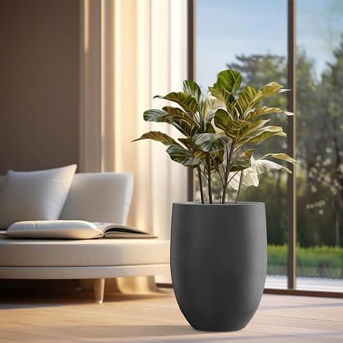 Kante 21.7" H Burnished Black Tall Planter, Large Outdoor Indoor Decorative Pot with Drainage Hole and Rubber Plug, Modern Round Taper Style for Home and Patio thumbnail 2