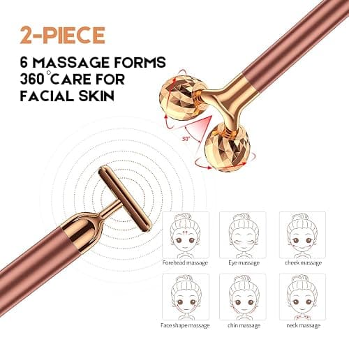 2-IN-1 Beauty Bar 24k Golden Pulse Facial Face Massager, Electric 3D Roller and T Shape Arm Eye Nose Head Massager Facial Roller Massager Kit Skin Care Tools thumbnail 6