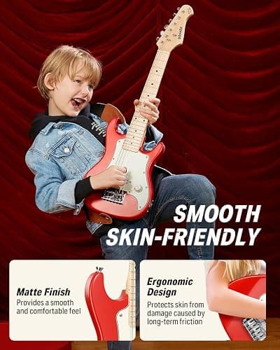 Donner 30 Inch Kids Electric Guitar Beginner Kits ST Style Mini Electric Guitar for Boys Girls with Amp, 600D Bag, Tuner, Picks, Cable, Strap, Extra Strings, DSJ-100, Red thumbnail 4