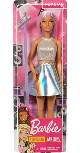 Barbie Careers Fashion Doll & Accessory, Pop Star with Pink Hair & Brown Eyes Wearing Iridescent Skirt with Microphone thumbnail 6