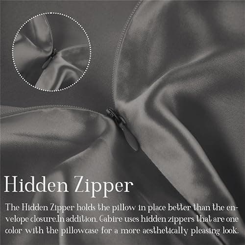 Gabire Mulberry Silk Pillow Cases Set of 2, Both Sides Real Silk Pillowcase for Hair and Skin Prevent Acne Pillowcase Organic Silk Pillow case 2 Pack with Hidden Zipper, Grey, Standard (20"×26") thumbnail 4