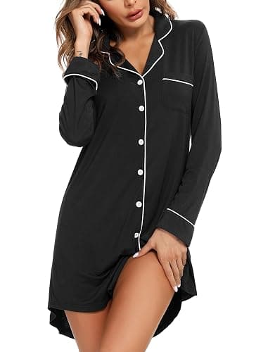 Leikar Maternity Nightgown For Women Nursing Pajamas Long Sleeve Sleepshirt - Image 1