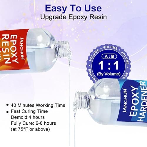 JANCHUN Crystal Clear Epoxy Resin Kit 16oz, Bubble-Free, Anti-Yellowing, Self Leveling Easy Mix 1:1 Coating and Casting Resin for Table Top, Molds, Tumbler Crafts, Painting, Jewelry, DIY Gifts thumbnail 6
