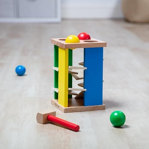 Melissa & Doug Deluxe Pound and Roll Wooden Tower Toy with Hammer, White thumbnail 9