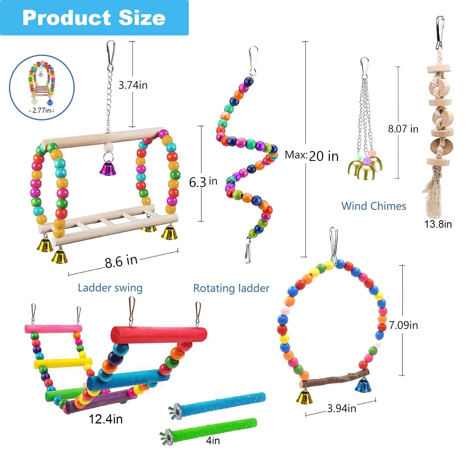Parakeet Toys,22Pcs Bird Toys for Parakeets,Parrot Swing Chewing Hanging Toy Hammock Climbing Ladder Bird Cage Colorful Toys with Bells for Cockatiel,Budgerigar,Conures,Love Birds,etc thumbnail 4