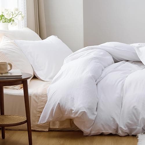 Bedsure Bright White Duvet Cover King Size - 3 Pieces Prewashed Cotton-Like Extra Soft Bedding Set, Includes 1 Duvet Cover 104x90 Inches with Zipper Closure & 2 Pillow Shams, Comforter Not Included thumbnail 5